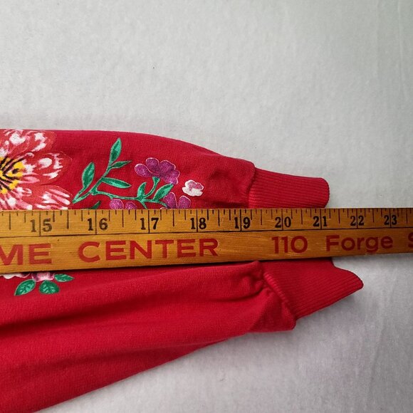 H&M Divided Lamour Red Cropped Sweatshirt With Floral Sleeves Small - Picture 8 of 9